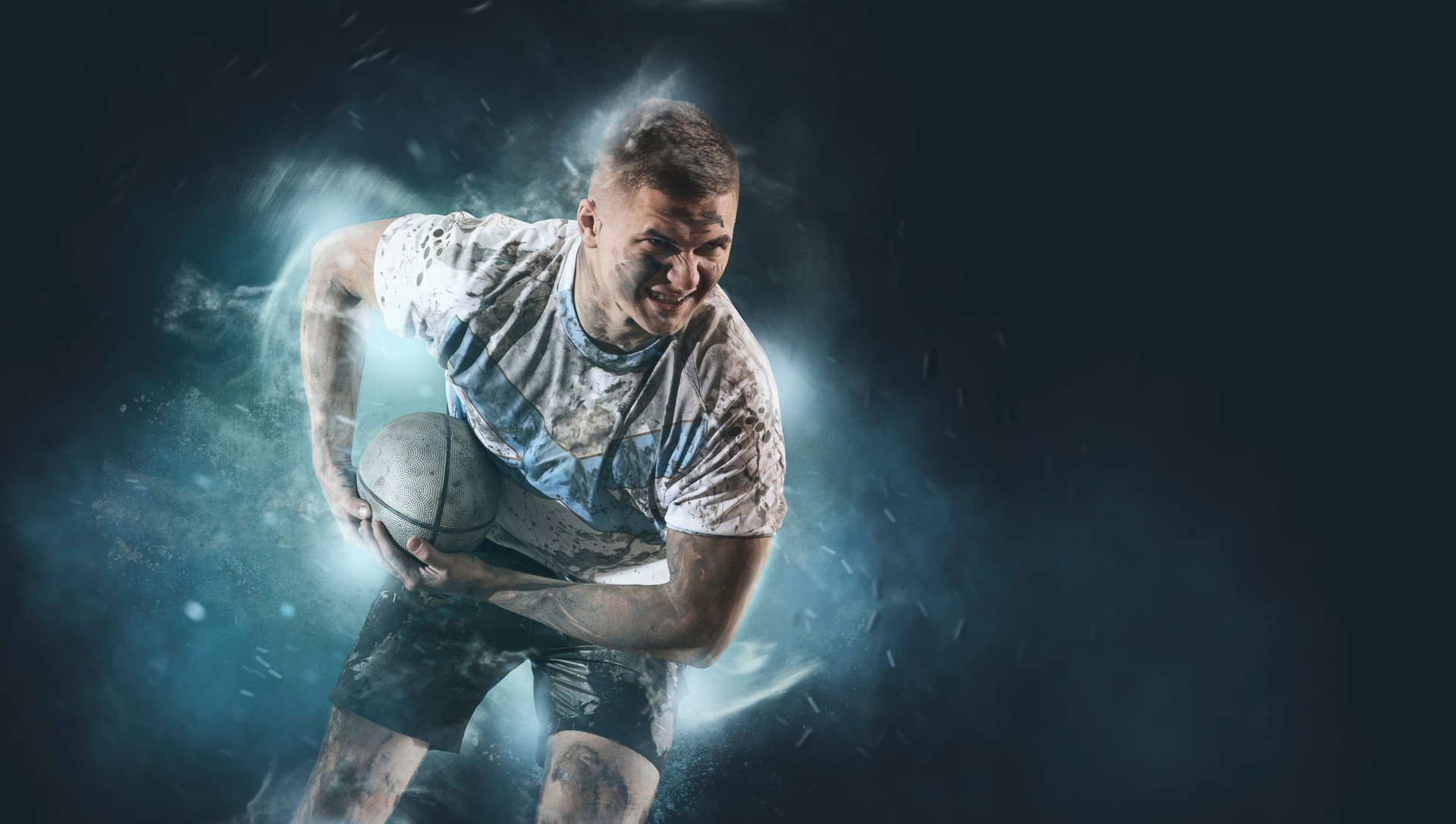 Man rugby player. Sports banner